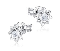 Pretty Flowers With CZ Stone Silver Ear Stud STS-5137
